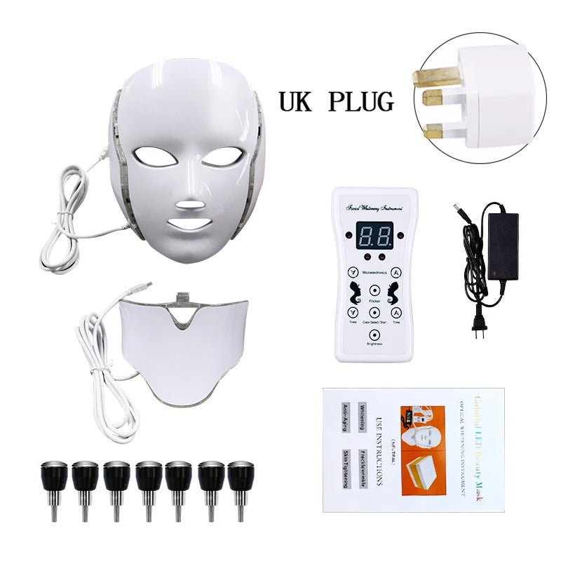 7-Color LED Facial Mask With Neck Therapy – Skin Rejuvenation & Anti-Aging Treatment