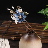 Luxury Blue Flower Pearl Tassel Hairpin Clip