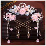 Luxury Blue Flower Pearl Tassel Hairpin Clip
