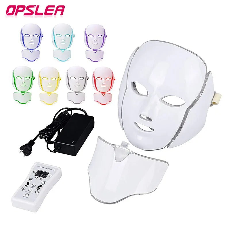 7-Color LED Facial Mask With Neck Therapy – Skin Rejuvenation & Anti-Aging Treatment