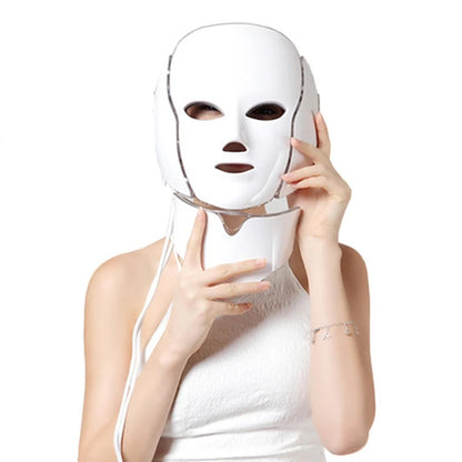 7-Color LED Facial Mask With Neck Therapy – Skin Rejuvenation & Anti-Aging Treatment