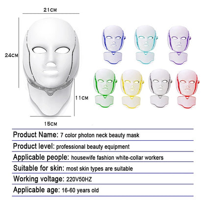 7-Color LED Facial Mask With Neck Therapy – Skin Rejuvenation & Anti-Aging Treatment