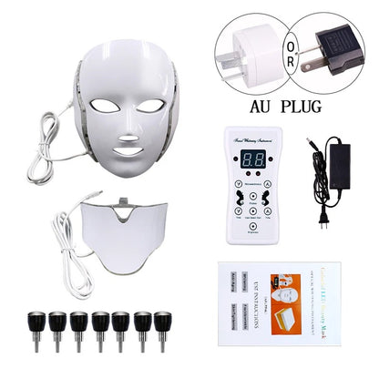 7-Color LED Facial Mask With Neck Therapy – Skin Rejuvenation & Anti-Aging Treatment